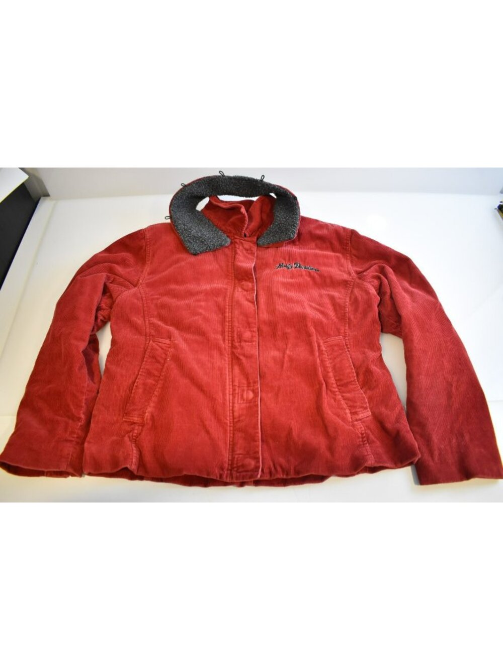 Women's Corduroy Harley Davidson Motorcycle Jacket Size L Bikercore Quilted
